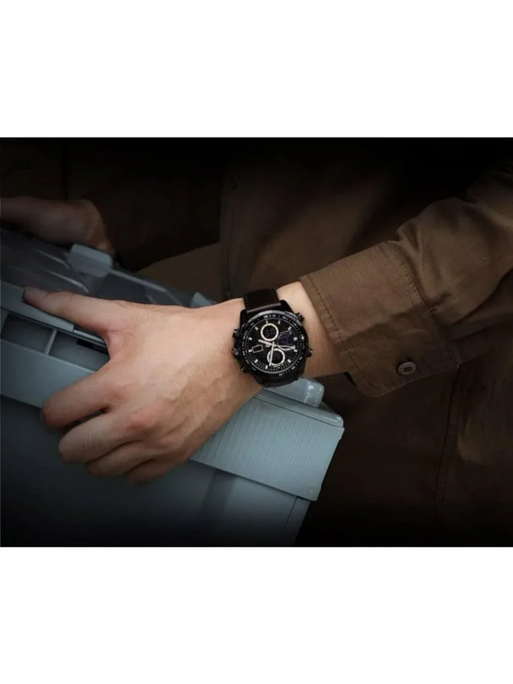 Men's Brown Military Digital Analog Quartz Waterproof Leather Wrist Watch
